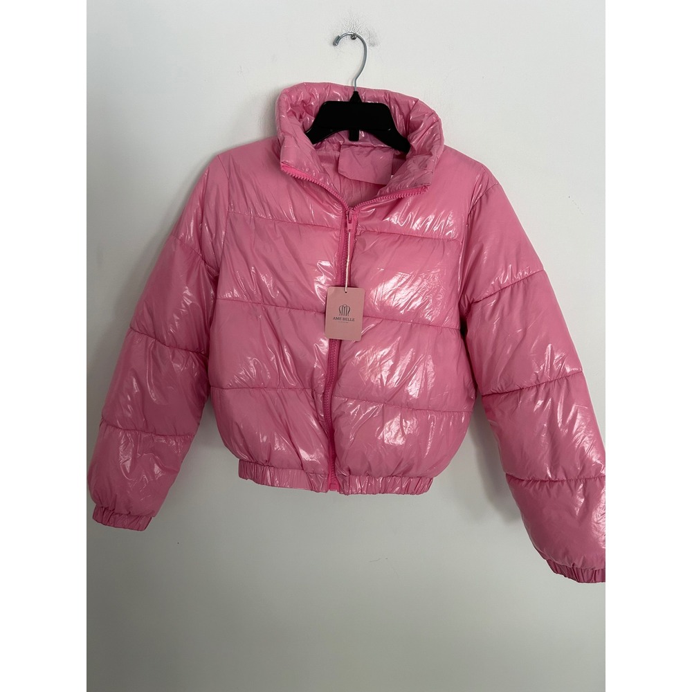 Ame Belle NWT Pink Glossy Puffer Jacket Shiny Bubble Coat XS New